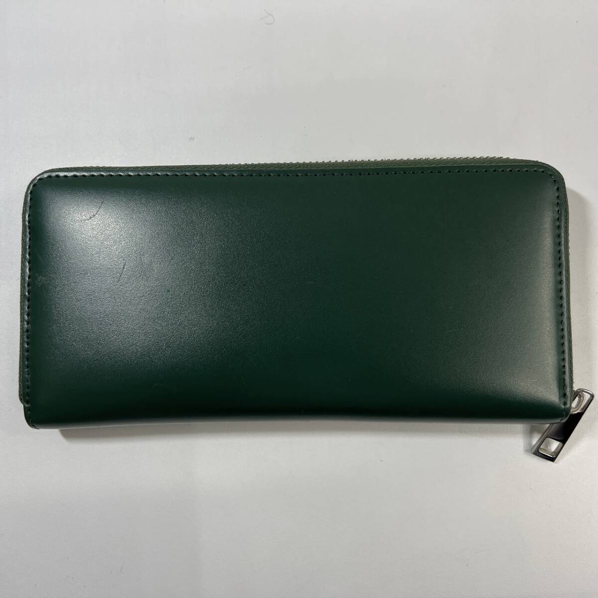  blur MURA round fastener long wallet green × Brown original leather wallet preservation box 