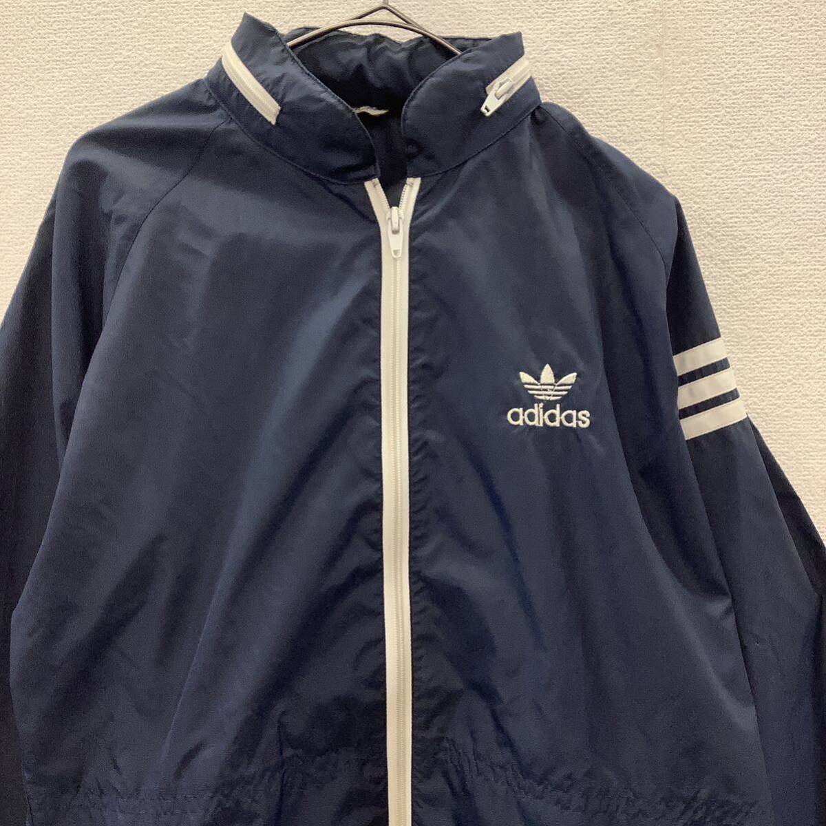 adidas 80s アディダス ナイロン ジャケット ウインドブレーカー デサント製 ネイビー ビンテージ 古着 size M 78565