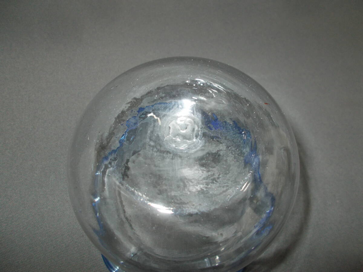 ◆古いガラス金魚鉢-小◆ブルー縁吹きガラス◆アンティーク_画像7
