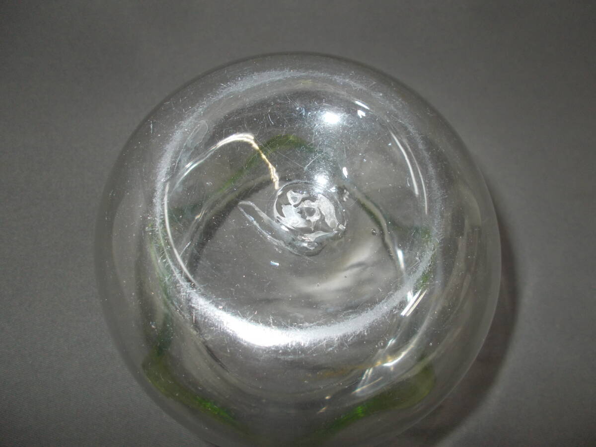 ◆古いガラス金魚鉢-中◆グリーンフリル縁吹きガラス◆アンティークの画像7