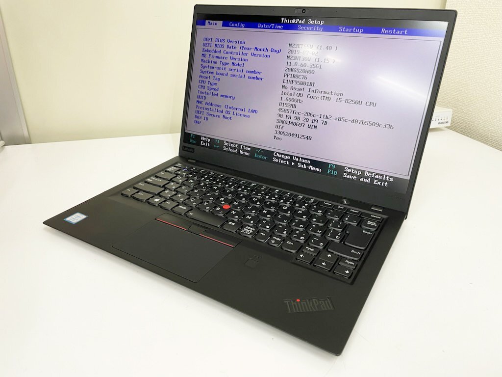 【UEFI起動確認済み／中古】ThinkPad X1 Carbon [TYPE 20KG-S20H00] (Core i5-8250U, RAM8GB, SSD 無し) ACアダプタ付き●UEFI-BATT NG /⑤_画像1