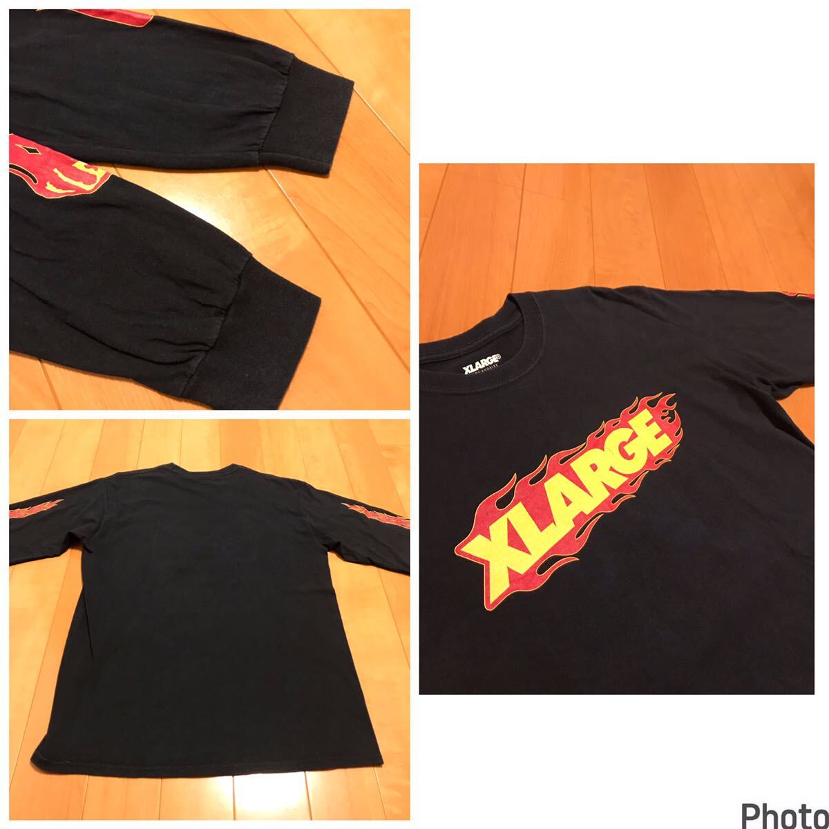 良品☆XLARGE／エクストララージ LOS ANGELES・M 長袖ロングTシャツ/ブラックロンTee 希少袖プリント！正面BIGロゴ&ファイヤーパターン 黒_画像8