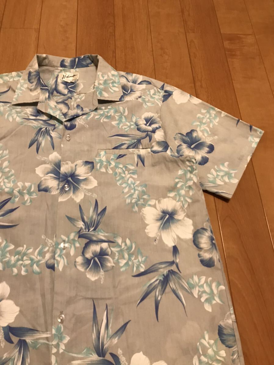 良品☆HAWAII.USA製／OLD Helena's メンズ日本サイズL-XL並?半袖オールドアロハシャツ オリジナルビンテージ 大判花&葉っぱ総柄 希少グレー_画像3