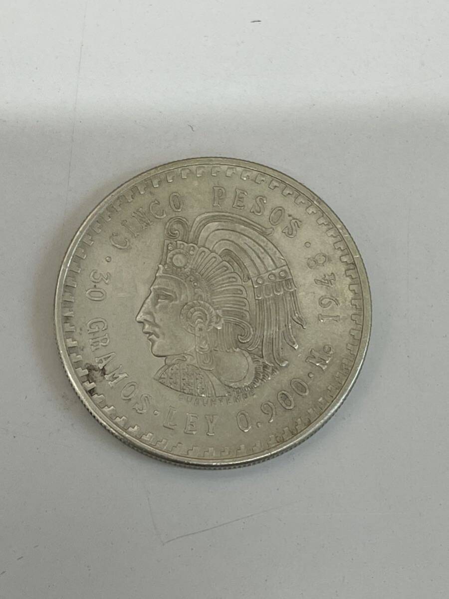 【TM0311】メキシコ 5ペソ銀貨 シルバー 1948年30.2g クアウテモック王 外国コイン 海外古銭 アンティーク _画像1