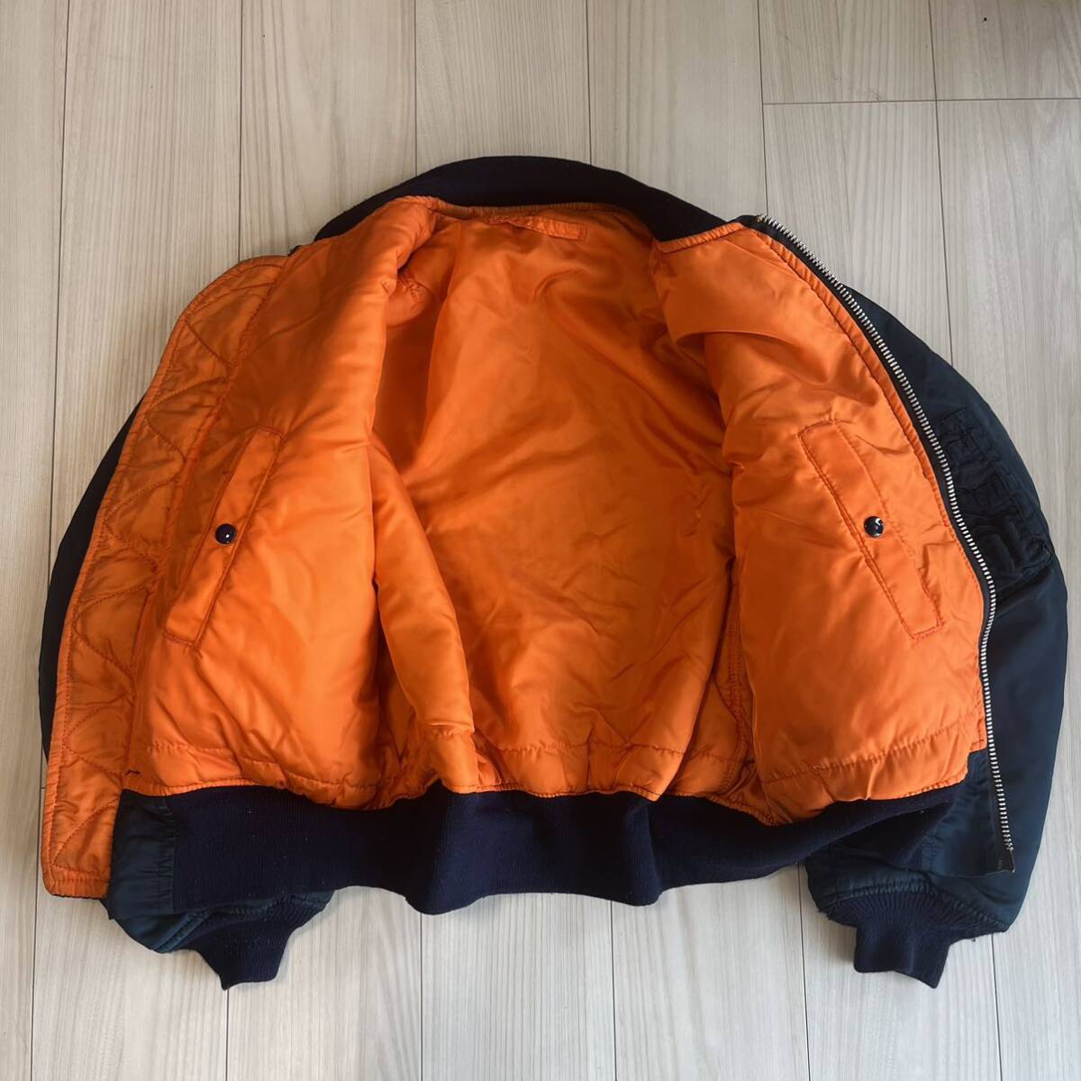 80s90s ALPHA INDUSTRIES MA-1 USA製 フライトジャケット ビンテージ ミリタリー リバーシブル LARGE アルファ vintage ネイビー SPIEWAK_画像3