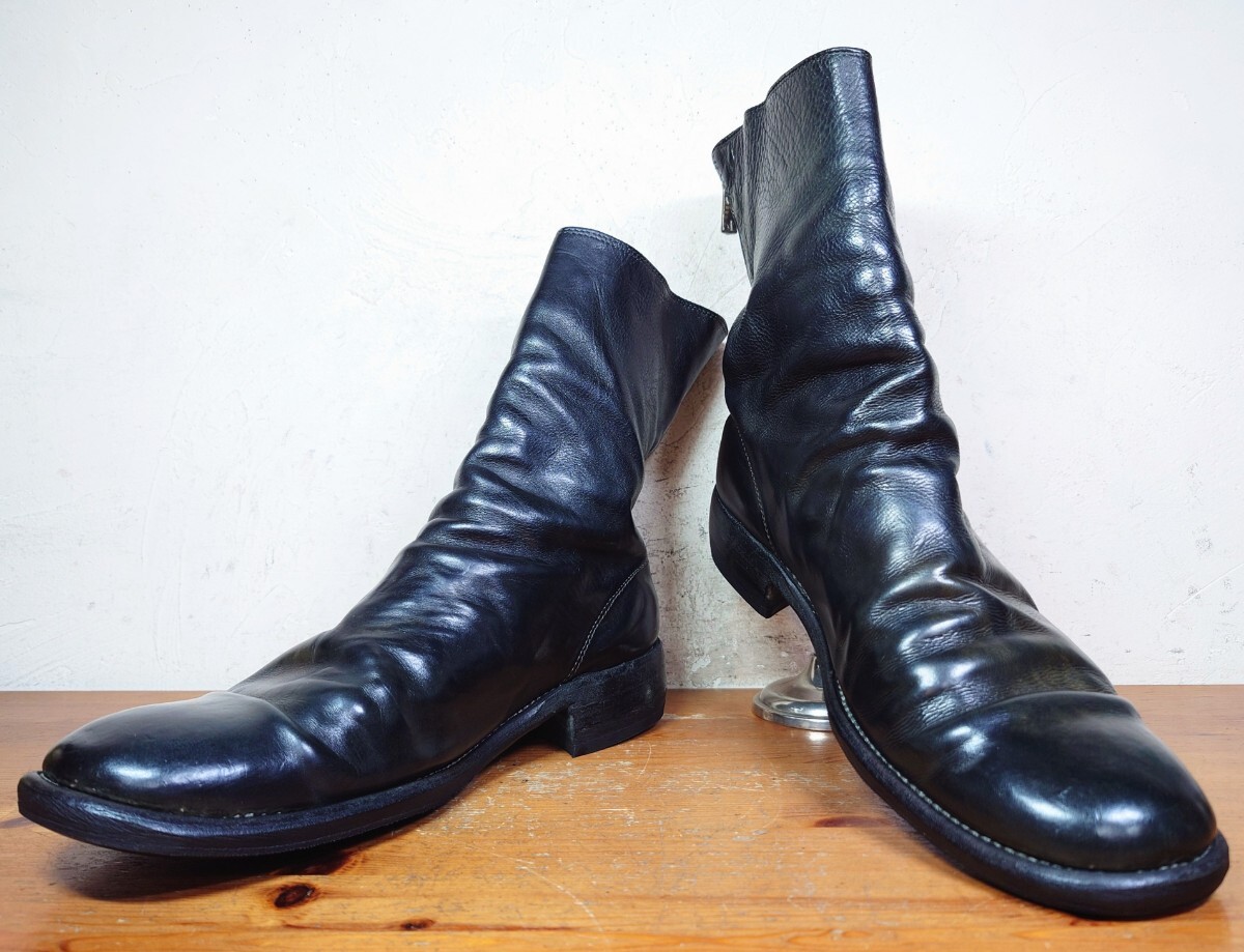 【美品/ホースレザー】ITALY製 GUIDI/グイディ 988 ワンピース バックジップブーツ 43 27-27.5cm相応 ブラック 黒/カルペディエム_画像1