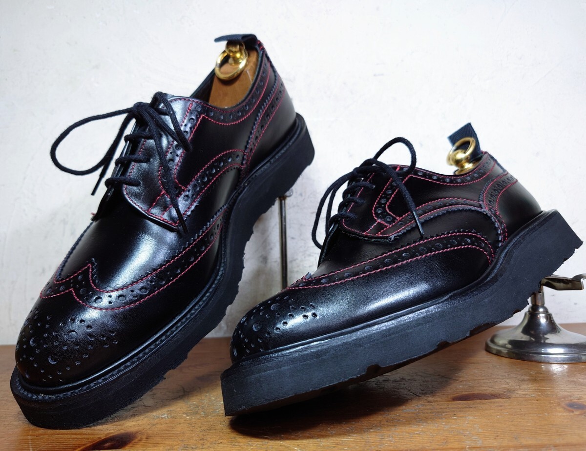 【極美品/エンジニアガーメンツ別注】英国製 Tricker's/トリッカーズ ウィングチップ UK7 Fit.5 25.5cm相応 ブラック/cheaney クロケット_画像1