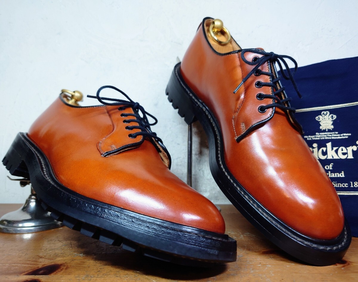 【極美品/コードバン】英国製 Tricker's/トリッカーズ M7505 カントリー プレーントゥ US61/2 Fit.5 24.5cm相応 オレンジ/alden クロケット_画像1