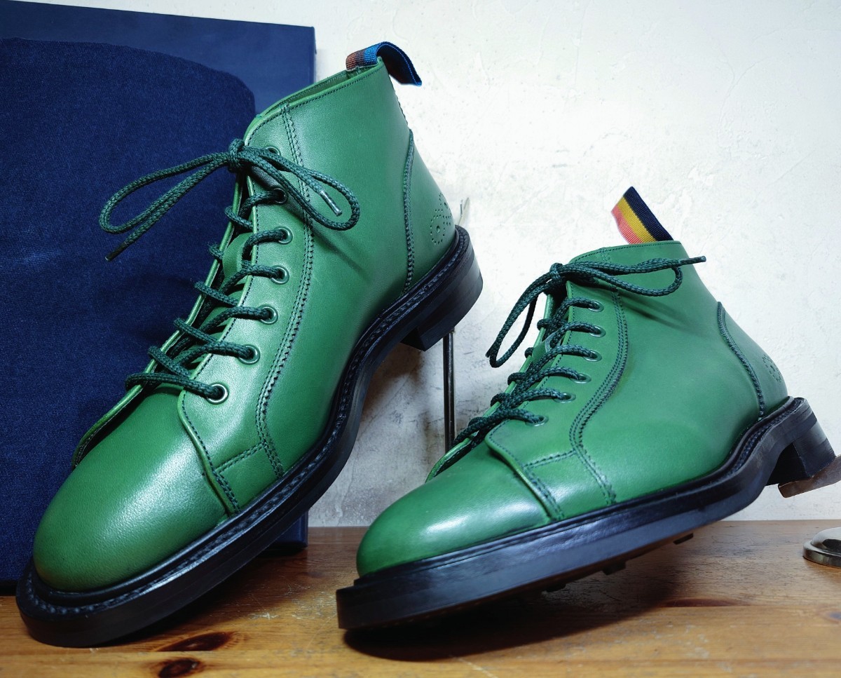 【未使用/ポールスミス別注】英国製 Tricker's/トリッカーズ M7945 モンキーブーツ US8 Fit.5 26cm相応 カントリー 緑/クロケット cheaney_画像1