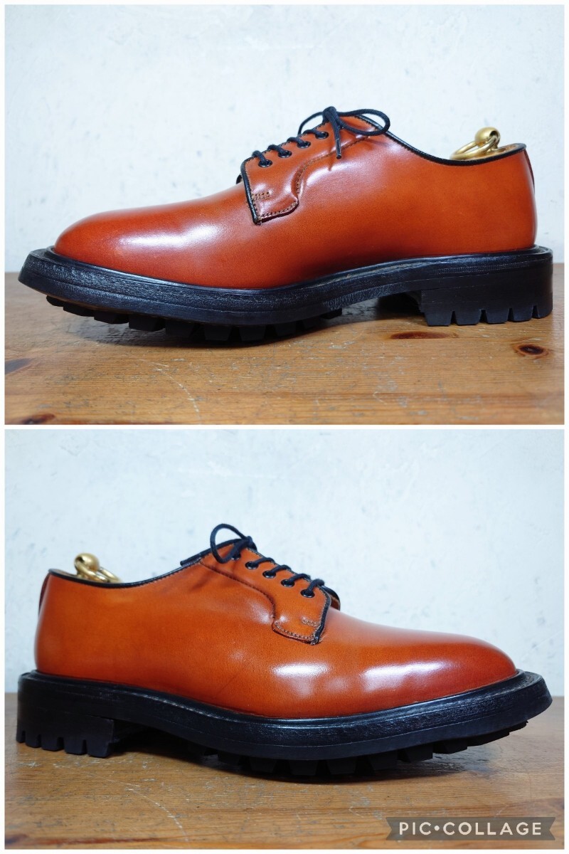 【極美品/コードバン】英国製 Tricker's/トリッカーズ M7505 カントリー プレーントゥ US61/2 Fit.5 24.5cm相応 オレンジ/alden クロケット_画像3