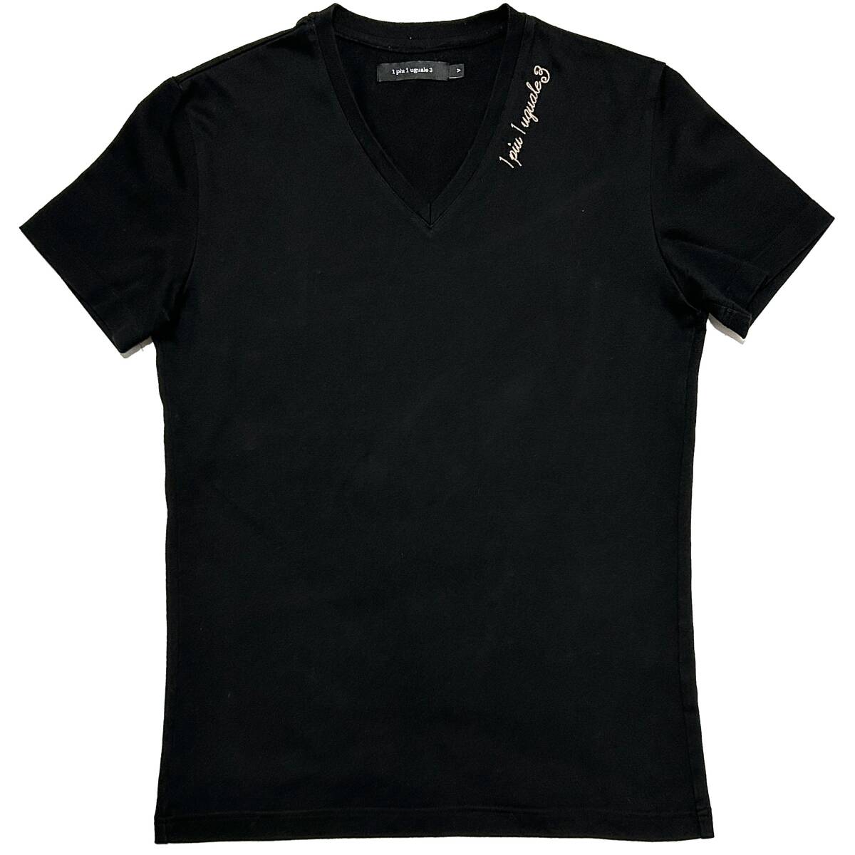 定価2万 1piu1uguale3 embroidery V-neck S/S tee Ⅴ ブラック ロゴ刺繍VネックTシャツ wjk akm ジュンハシモト