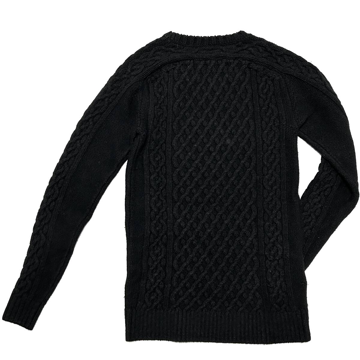 定価4万 AKM EXTRA FINE WOOL BULKY ACRYL FISHERMAN CREW KNIT Sサイズ 黒 ウールケーブルニット wjk 1piu