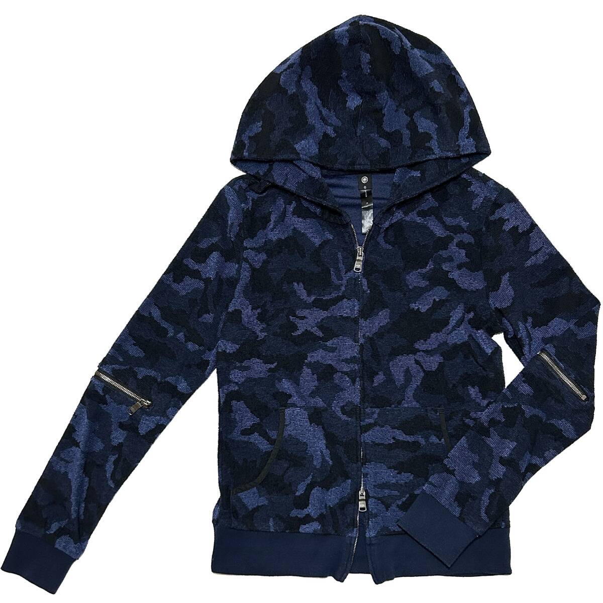 定価2.8万 wjk stretch pile camouflage parka S 紺 ストレッチパイルカモフラージュパーカー akm ジュンハシモト 1piu スエット_画像1