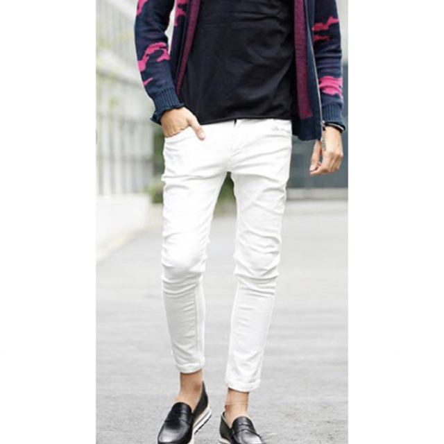 定価3万 wjk stretch tight knit denim pants WHITE Mサイズ ストレッチタイトニットデニムパンツ akm　ジュンハシモト_画像3