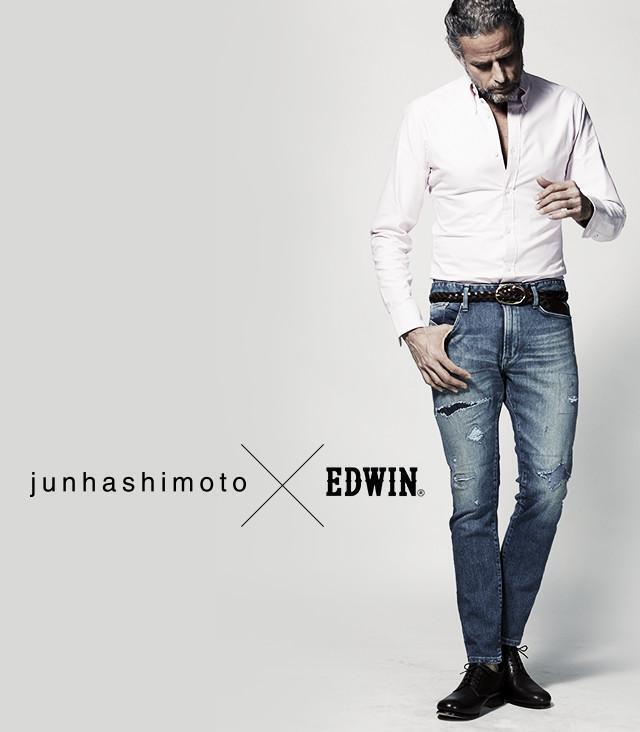 定価3万 junhashimoto×EDWIN STRETCH SLIM DENIM PANTS CRASH S ジュンハシモト×エドウィン　ストレッチクラッシュスリムデニムパンツ