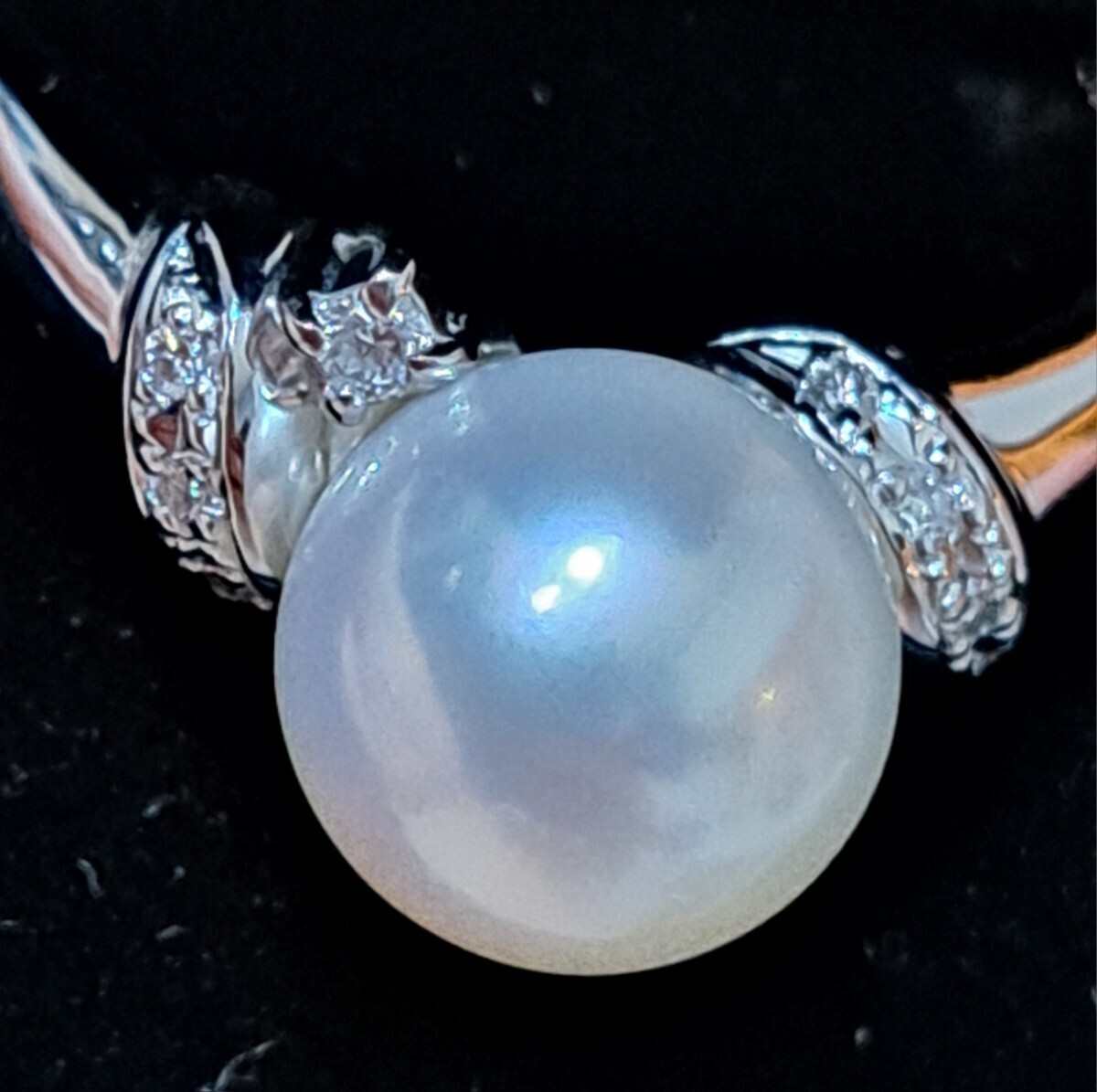 アコヤ真珠 指輪 約 9ミリ珠 プラチナ ダイヤ 16号 極美品 PT900 花珠級 リングの画像10