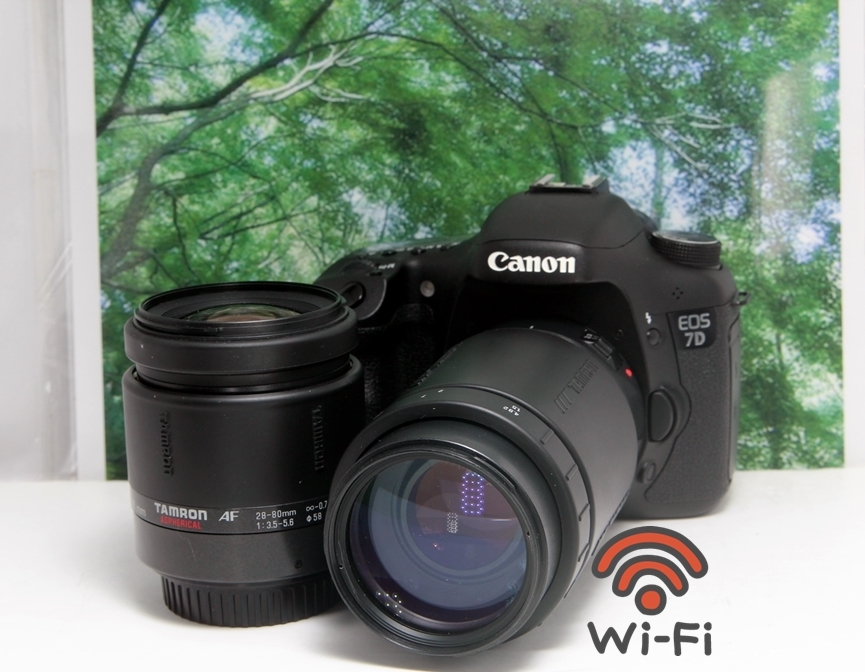 ☆wi-fi SD付でスマホに転送OK♪超高画質で動画も撮れる!!Canon EOS 7Dダブルレンズ♪カメラバッグ付きで保管と持ち運びラクラク☆の画像1