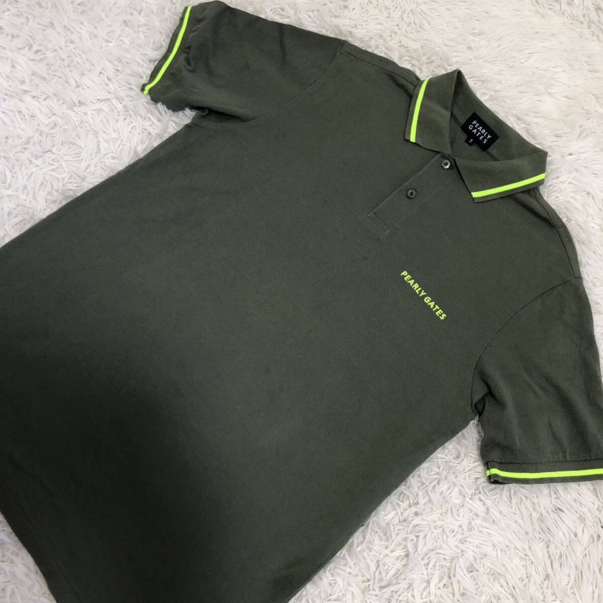 希少カラー PEARLY GATES パーリーゲイツ メンズ ポロシャツ 半袖 ゴルフウェア 鹿の子 グリーン緑 サイズ5 L〜XL相当 の画像2