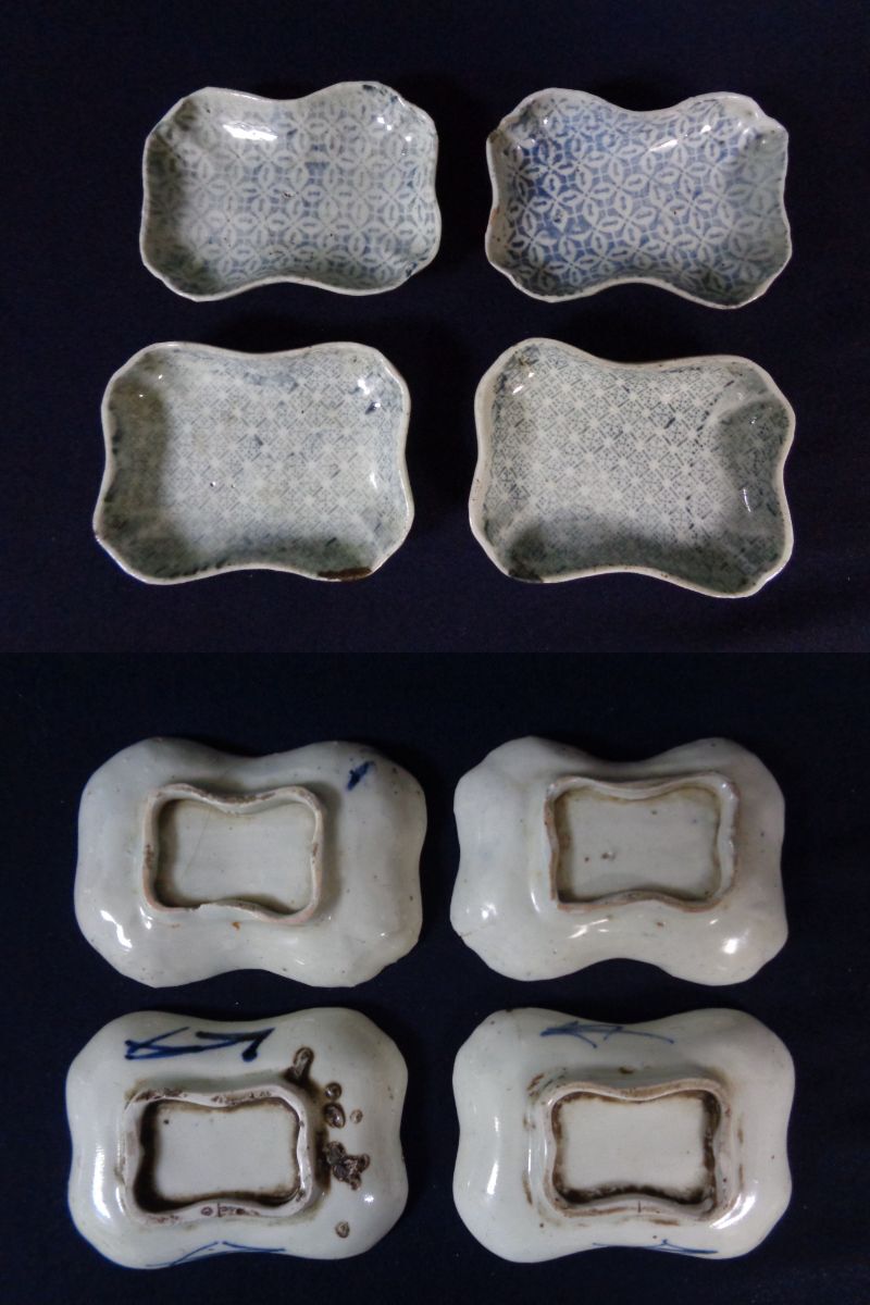 古伊万里 初期印判手 小皿 豆皿 2種4枚 江戸前期 金継ぎ 参考品 時代物の画像1
