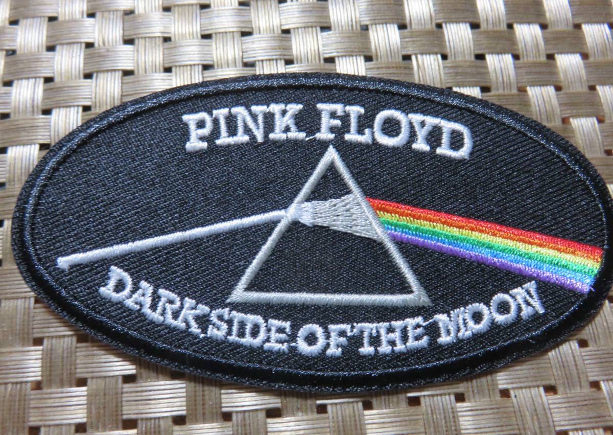 黒楕円PF虹《激熱》ピンク・フロイド PINK FLOYD 　イングランド　ロックバンド　UK刺繍ワッペン◆レインボー　ムービー　音楽ミュージック