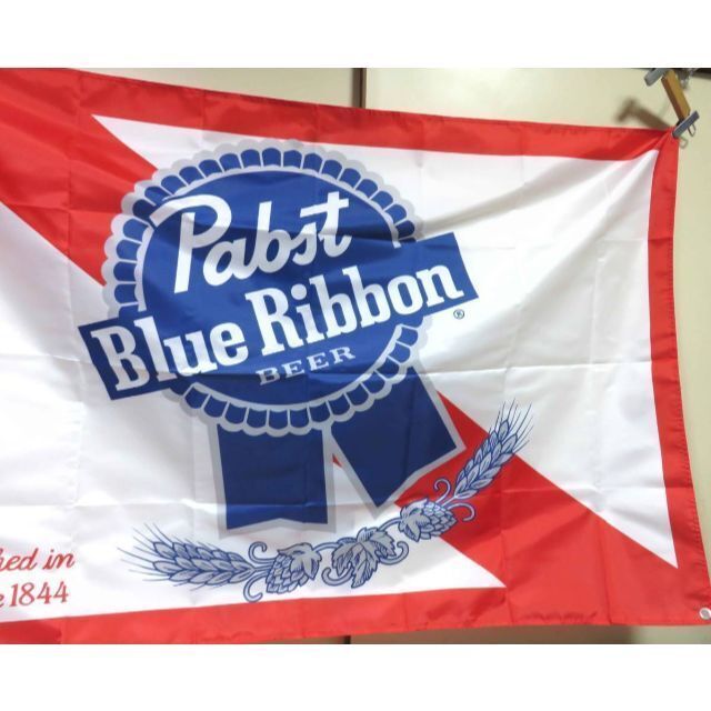 赤白紺『特大A』激熱Pabst Blue Ribbonパブストブルーリボンビール BEER アメリカ フラッグ 旗 バナー激渋■広告 宣伝 テナント◇ BAR 飲食