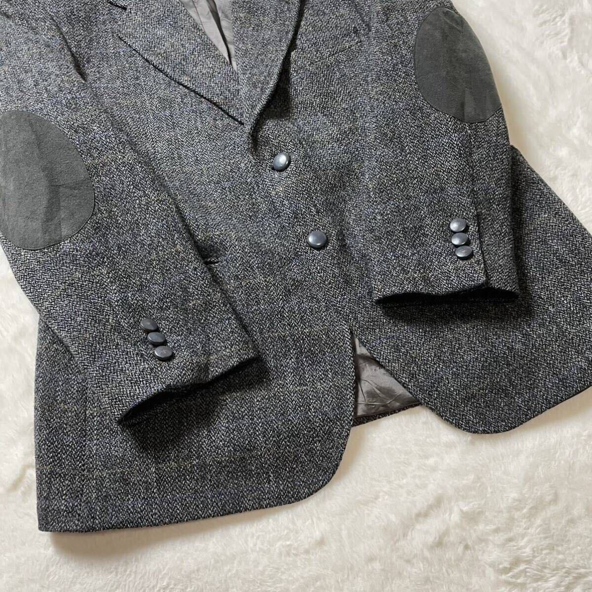 【美品/希少サイズ】Harris Tweed ハリスツイード ウール テーラードジャケット ミックスツイード チェック グレー サイズ XL相当の画像5