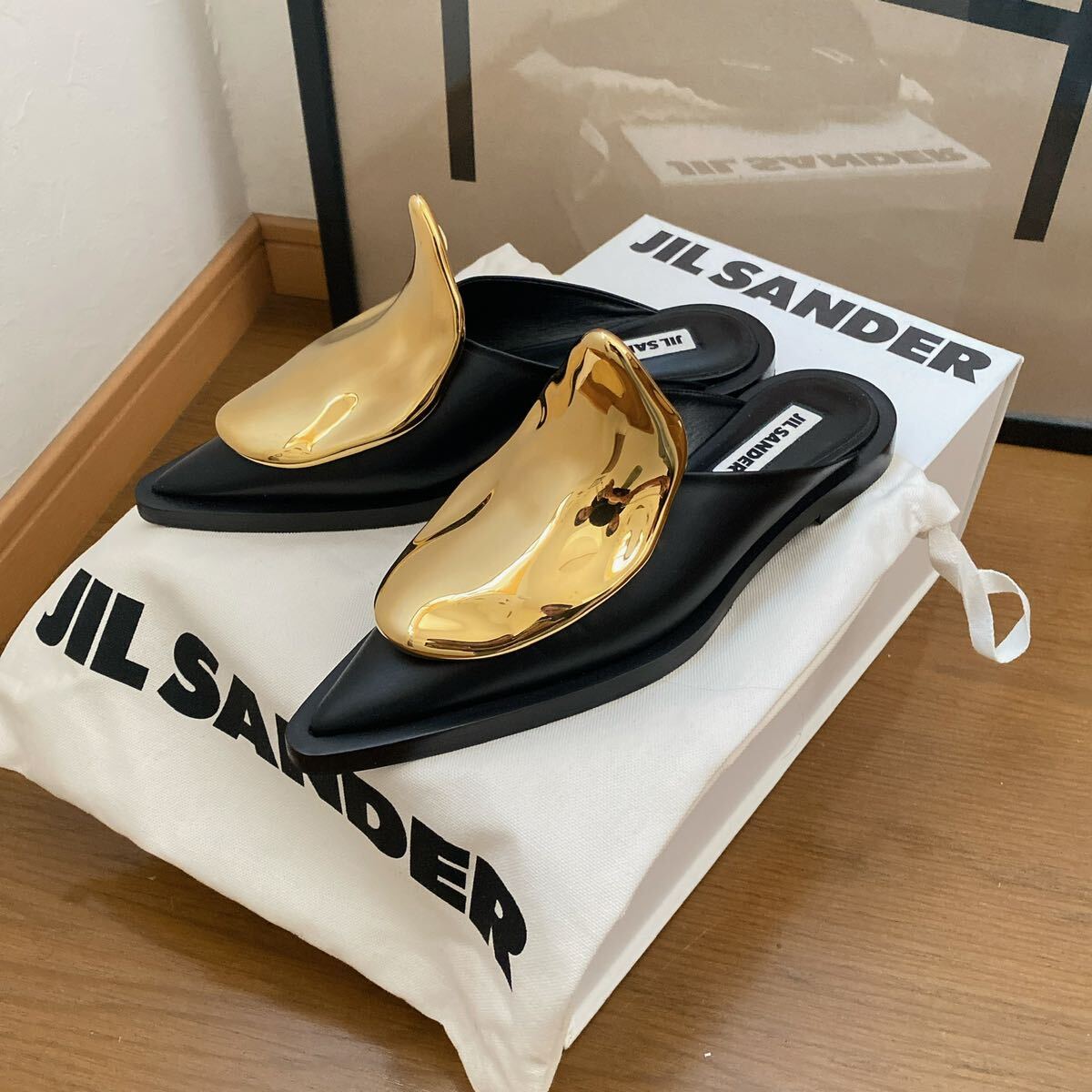 JILSANDER ジルサンダー ゴールド メタルプレート サボ サンダル