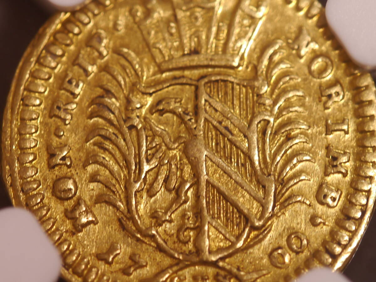 ドイツ・ニュルンベルク　1/4ダカット金貨 （1700年）GFN　地球に乗る平和の羊　NGC MS61　未使用~準未使用レベル_画像8