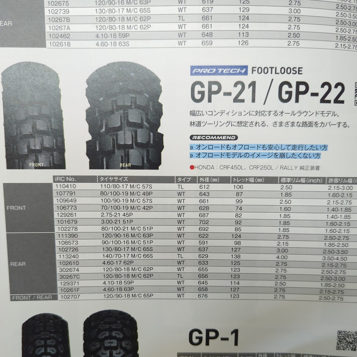 IRC GP-21 GP-22 中古タイヤ前後セット 80/100-21&120/80-18 チューブタイプの画像10