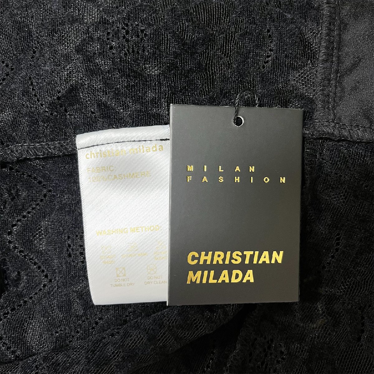 定価4万★christian milada・ミラノ発・トップス★カシミヤ100％ インナー ハイネック 総レース 花柄 快適 キレイめ レディース M/36サイズ_画像10