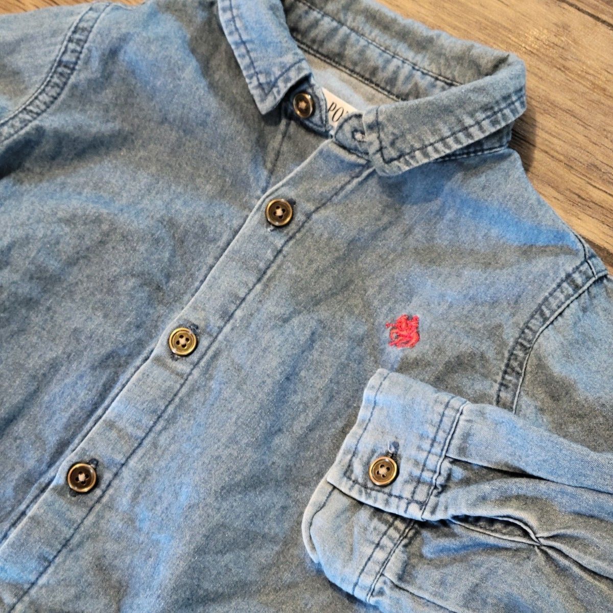 セット売り POLO H＆M 長袖デニムシャツ ケーブルニットカーディガン ワンポイント赤刺繍ロゴ ポロベビー ニット ポロ