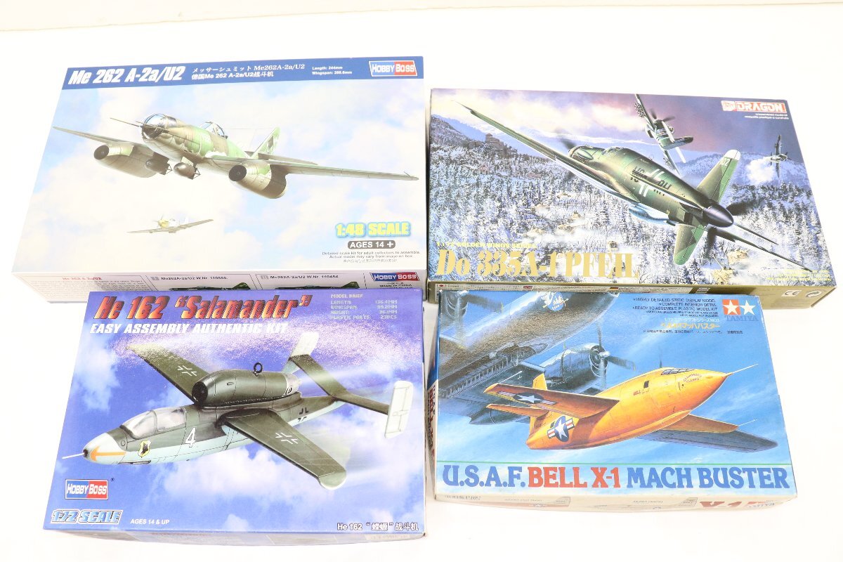 34EY●プラモデル 4点セット メッサーシュミット サラマンダー マッハバスター プファイル TAMIYA ハセガワ HOBBYBoss 中古難あり 未組立_画像1