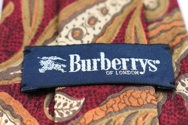 バーバリーズ シルク ペイズリー柄 総柄 ハンドメイド ブランド ネクタイ メンズ レッド 良品 Burberrys_画像4