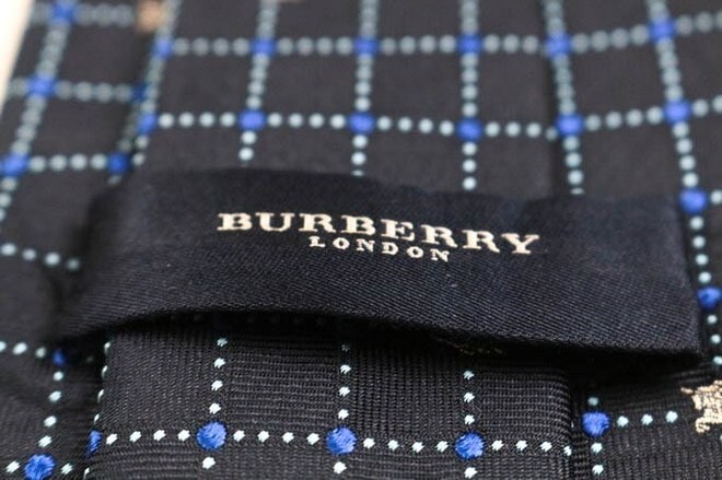 バーバリー シルク 格子柄 ドット柄 ノバチェック ホースマーク 高級 イタリア製 ブランド ネクタイ メンズ ネイビー 良品 BURBERRYの画像4