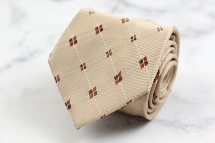 ドラえもん キャラクター柄 小紋柄 スクエア柄 格子柄 ブランド ネクタイ メンズ ベージュ 良品 Doraemon_画像1