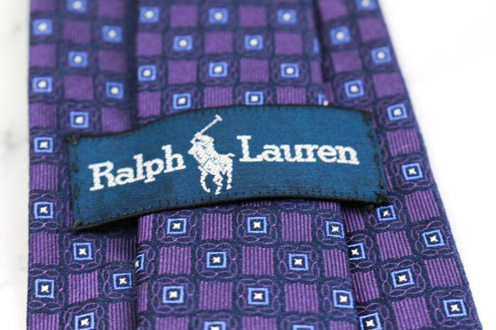 ラルフローレン シルク 小紋柄 チェック柄 格子柄 イタリア製 ブランド ネクタイ メンズ ネイビー 良品 Ralph Lauren_画像4