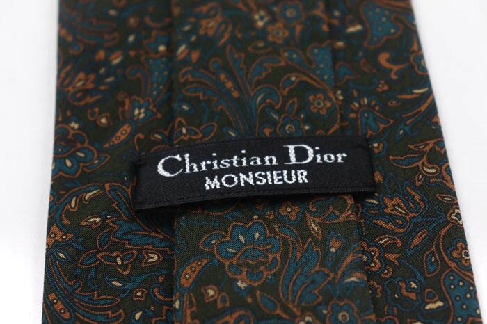 クリスチャンディオール シルク 小紋柄 花柄 ブランド ネクタイ メンズ カーキ 良品 Christian Dior_画像4