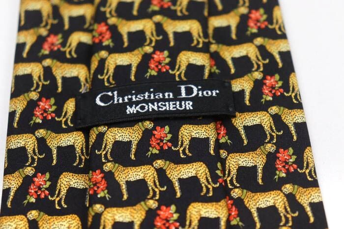 クリスチャンディオール シルク 動物柄 花柄 ブランド ネクタイ メンズ ブラック 良品 Christian Dior_画像4