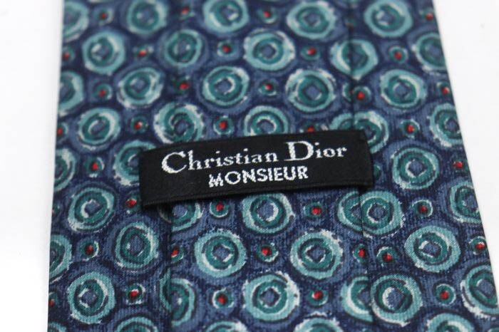 クリスチャンディオール シルク ドット柄 小紋柄 ブランド ネクタイ メンズ ネイビー 良品 Christian Dior_画像4