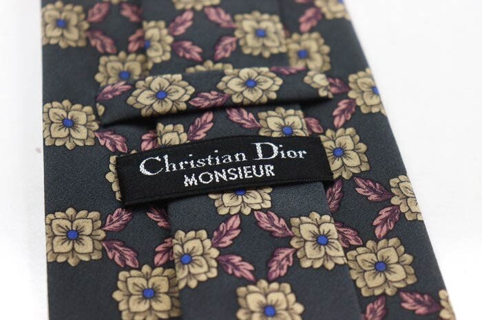 クリスチャンディオール シルク 小紋柄 花柄 ブランド ネクタイ メンズ ブラック 良品 Christian Dior_画像4