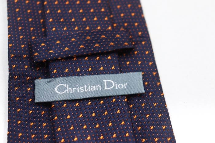 クリスチャンディオール シルク ドット柄 伊製生地 イタリア製 ブランド ネクタイ メンズ ネイビー 良品 Christian Dior_画像4