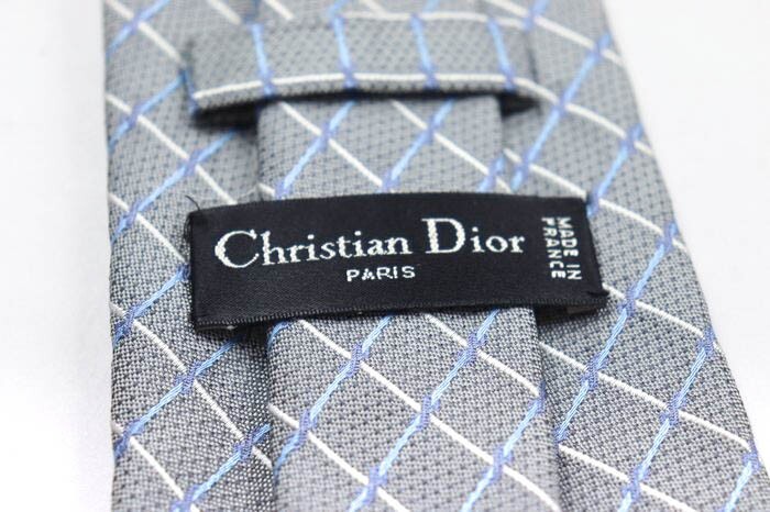 クリスチャンディオール 格子柄 ドット柄 ワイドタイ フランス製 ブランド ネクタイ メンズ グレー 良品 Christian Dior_画像4