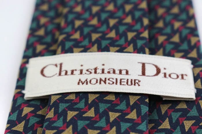 クリスチャンディオール シルク 小紋柄 幾何柄 トロッター柄 ブランド ネクタイ メンズ ネイビー 良品 Christian Dior_画像4