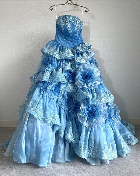 ウエディングドレス カラードレス【リサイクル品】サイズ不明 ブルー【TA0050】_画像1