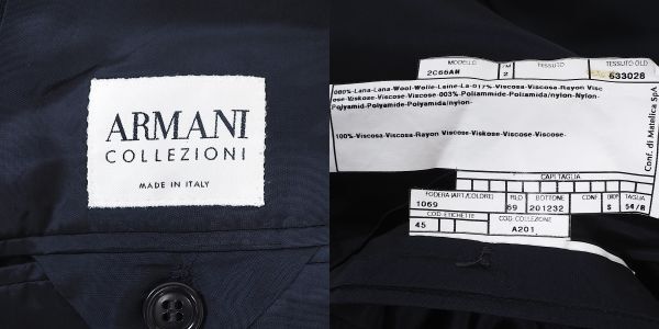 4-ZB047 アルマーニコレツォーニ ARMANI COLLEZIONI 高級ライン ウール スーツ セットアップ ネイビー 54/R メンズ_画像9