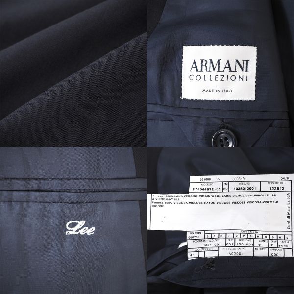 4-ZB065 アルマーニコレツォーニ ARMANI COLLEZIONI 高級ライン ヴァージンウール スーツ セットアップ ブラック 54 メンズ_画像8