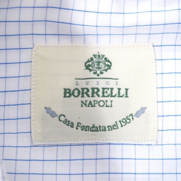 3-YL202 ルイジボレッリ LUIGI BORRELLI イタリア製 長袖 シャツ ホワイト ブルーチェック 39 メンズ_画像8