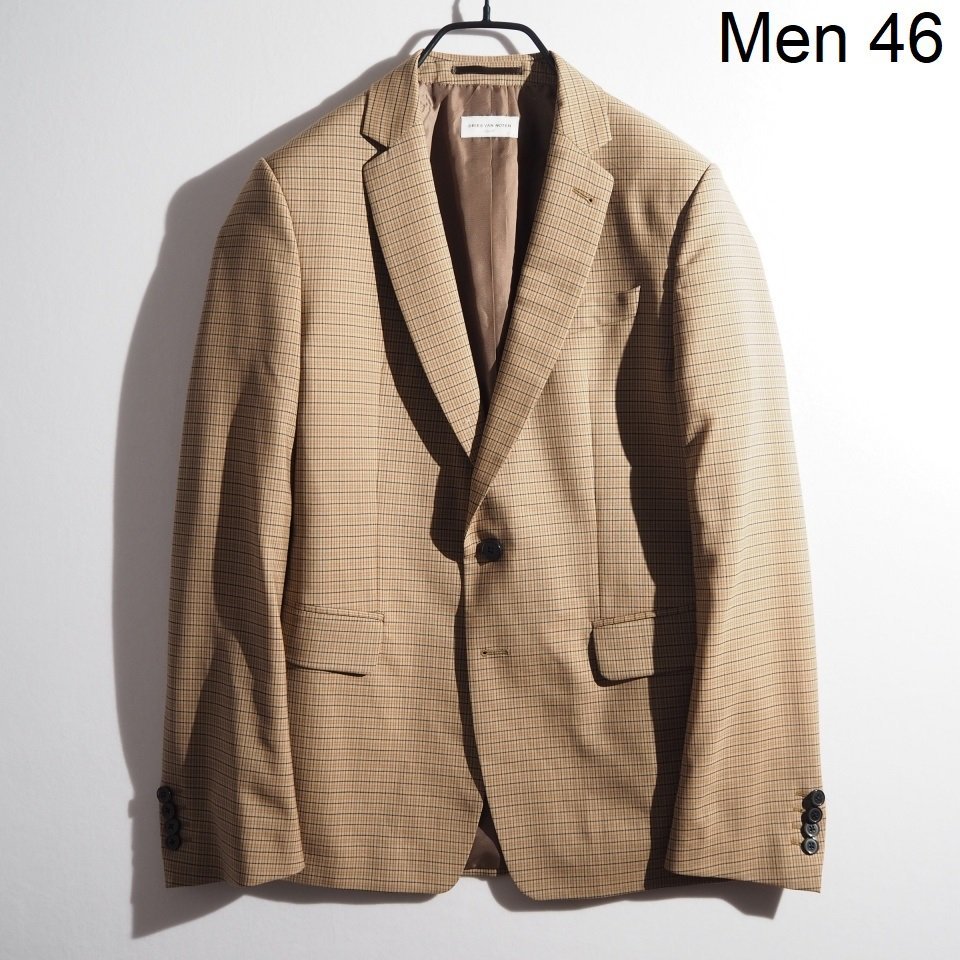 C1164P ▼DRIES VAN NOTEN ドリスヴァンノッテン▼22SS William Halstead ウール テーラードジャケット ベージュチェック 46 春～秋 rb mks