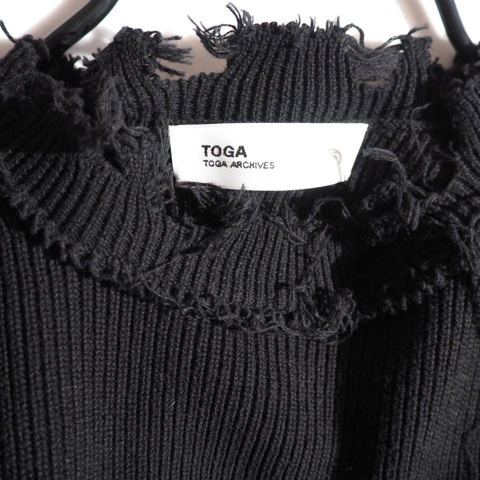 K3964P　▼TOGA ARCHIVES トーガ▼　21SS デストロイ コットンリブ ロングニット ブラック 36 / TA11-XN029 frayed knit pullover 春夏 rb_画像6