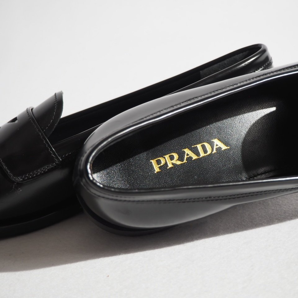 B5305P　▼PRADA プラダ▼　新品 ブラッシュドレザー ローファー ブラック 37.5/24cm レザーシューズ スリッポン 黒 rb mks_画像6